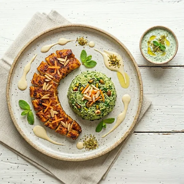 Fish Masgouf with Sliced Sweet Potato & Green Peas Mix